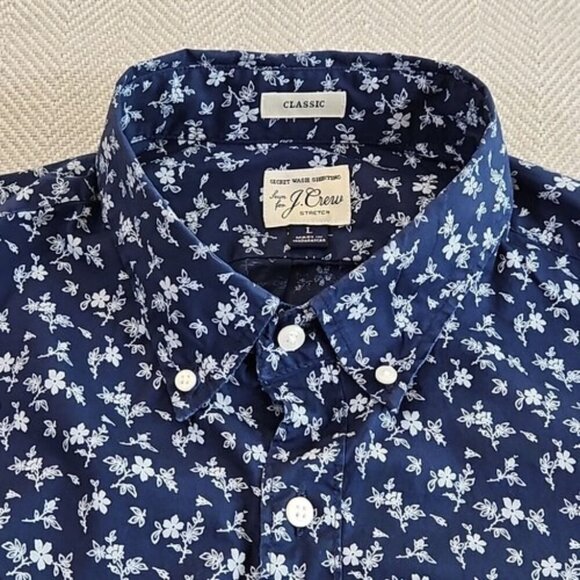 J. Crew Long Sleeve Button-Down Shirt Men's Large Blue Floral Classic Stretch - Picture 3 of 14